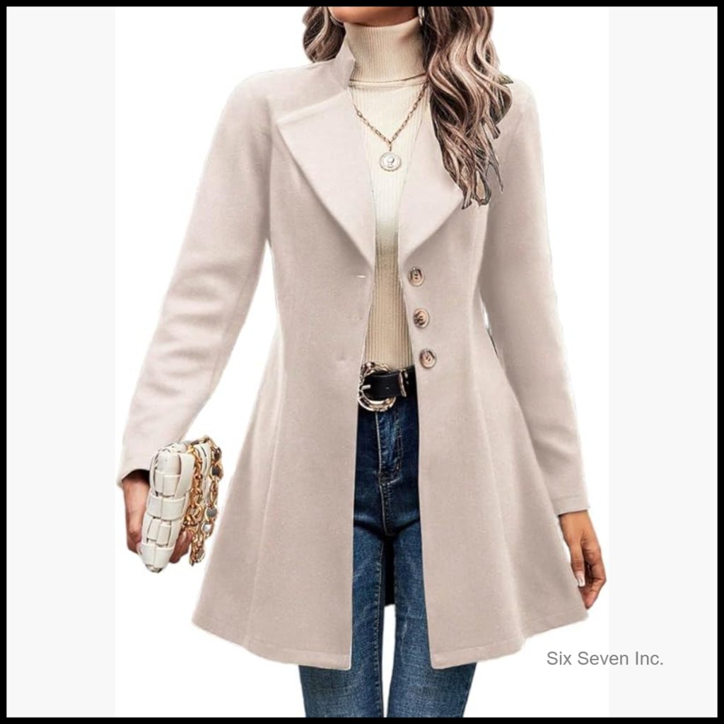 Wool Blend Pea Coat Long Sleeve Trench Coat Fitted Overcoat